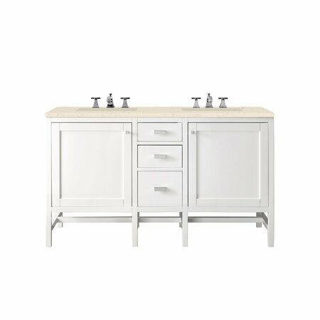 JAMES MARTIN VANITIES Addison 60in Double Vanity, Glossy White w/ 3 CM Eternal Marfil Top E444-V60D-GW-3EMR